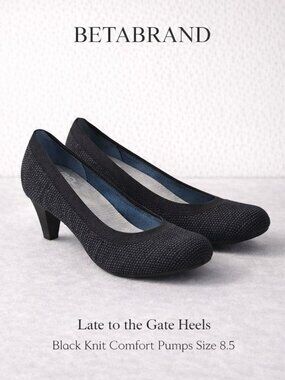 Betabrand Late to the Gate Heels Black Knit Comfort Pumps Size 8.5